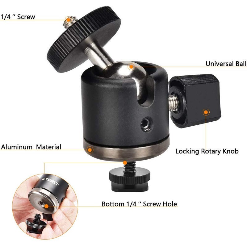 UTEBIT Mini Ball Head, Tripod Head with 1/4" hot Shoe, 360Â° Rotatable Ball Heads Camera Mount Adapter, Aluminium 20mm Ballhead Compatible with Tripods, Monopods, HTC Vive, SLR Cameras Loading 2.5lb - Image 3